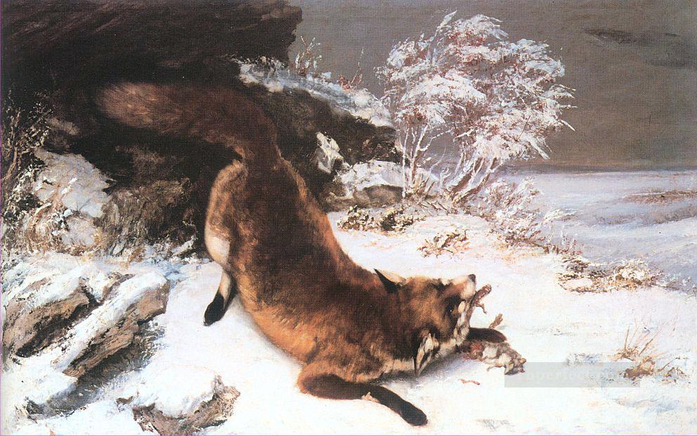 The Fox in the Snow Realist Realism painter Gustave Courbet animal Oil Paintings